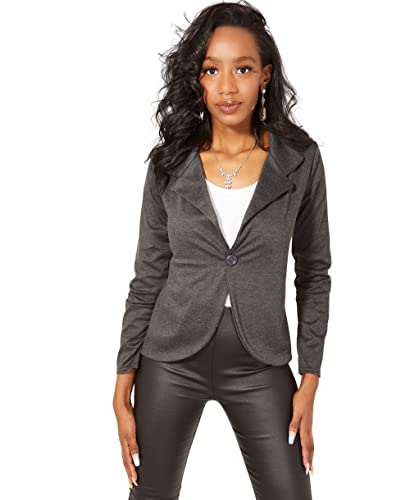 KRISP Damen Blazer aus Weichem Jersey Stoff Anzug Jacke Kurzblazer Langarm, Anthrazit (3558), 48, 3558-CHA-20 von KRISP