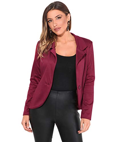 KRISP Damen Blazer aus Weichem Jersey Stoff Anzug Jacke Kurzblazer Langarm, Weinrot (3558), 46, 3558-WIN-18 von KRISP