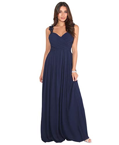 KRISP Damen Bodenlanges Abendkleid aus Chiffon mit Blumenspitze Trägern, Marineblau (2410), 40, 2410-NVY-12 von KRISP