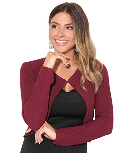 KRISP Damen Bolero Strickjacke Kurz Schulterjacke Festlich Elegante Jacke, Weinrot, 46, 2900-WIN-18 von KRISP