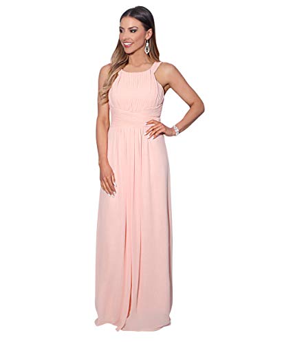 KRISP Damen Chiffon Abendkleid Ärmellos Gerüscht Maxikleid Lang Ballkleid Hochzeitskleid Cocktailkleid, Rosa (3500), 44, 3500-PNK-16 von KRISP