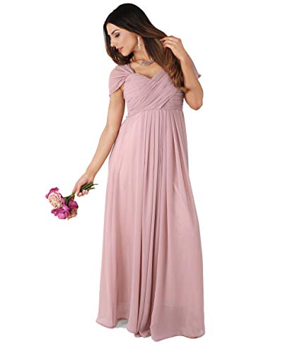 KRISP Damen Kreuz Front Bodenlanges Ballkleid, Abendkleid mit Herzausschnitt und Feinen Details- Gr. 46 (2XL), Altrosa (4815) von KRISP