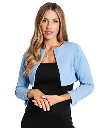 KRISP Damen Kurzer Blazer Bolero Jacke, Staubiges Blau (9176), 42, (9176-DSTBLU-14) von KRISP