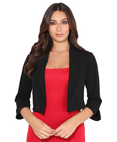 Damen Kurzer Blazer Reverskragen Offene Bolero Jacke, Schwarz, EU Größe: 40, UK Große: 12, 3729-BLK-12 von KRISP