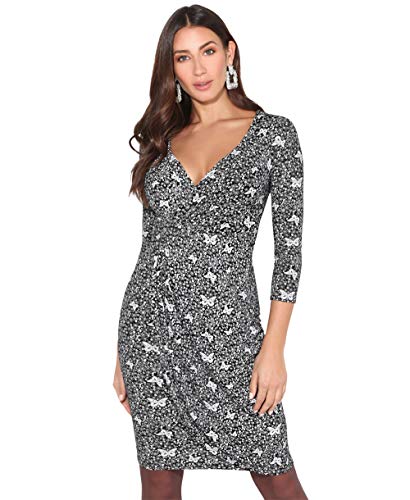 KRISP Damen Wickelkleid im Blumen-Design, Schwarz/Weiß (4273), 38, 4273-BLKWHT-10 von KRISP
