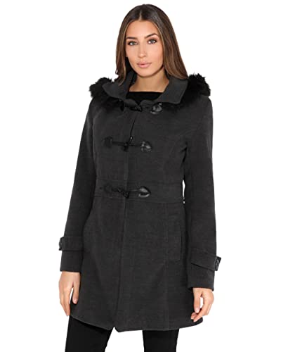 KRISP Damen Wintermantel Kapuzenmantel Jacke Einreiher, Anthrazit, 34, 5652-CHA-06 von KRISP