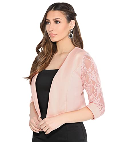 KRISP Damen Festliche Bolero Spitzenjacke Bolerojacken Für Kleider Spitze Hochzeit Jacke, Rosa, 36, 5159-PNK-08 von KRISP