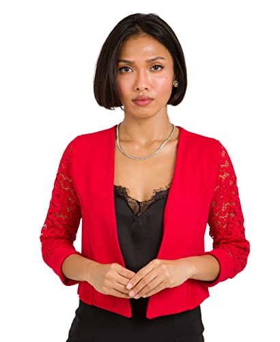 KRISP Damen Festliche Bolero Spitzenjacke Bolerojacken Für Kleider Spitze Hochzeit Jacke, Rot, 36, 5159-RED-08 von KRISP