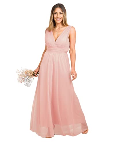 KRISP Maxikleid aus Mesh mit V-Front für besondere Anlässe (Dusty Pink, 10) 11008-DSTPNK-10 von KRISP