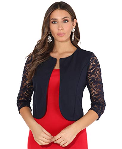 Krisp Offene Kurzjacke mit 3/4-Ärmeln aus Spitze (Blau, 42) (9330-NVY-14) von KRISP
