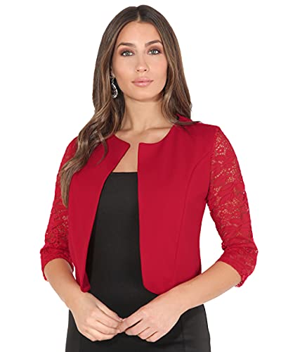 Krisp Offene Kurzjacke mit 3/4-Ärmeln aus Spitze (Rot, 38) (9330-RED-10) von KRISP