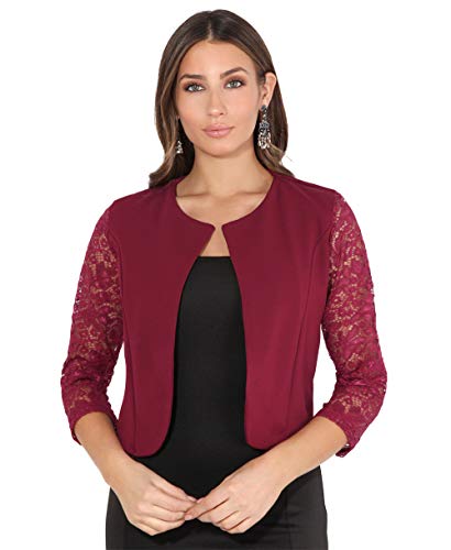 Krisp Offene Kurzjacke mit 3/4-Ärmeln aus Spitze (Rot, 42) (9330-WIN-14) von KRISP