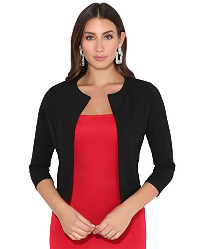 Kurze Offene Blazer Bolero Jacke, Schwarz (5026), 38, 5026-BLK-10 von KRISP