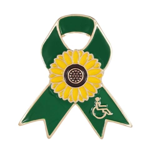 Anstecknadeln mit Sonnenblumenmuster, rote Schleife, grüne "unsichtbare Behinderung", Emaille-Brosche, geeignet für Menschen mit Behinderungen, 4.0*4.0*1.0 von KRJGOERG