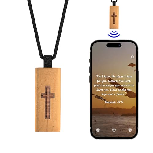 KRJGOERG Christliche tägliche Bibelvers NFC Bibelkette Kreuz Halskette Tippen Sie auf die tägliche Bibel Vers Holz Glaube Halsketten, 1.0*1.0*1.0 von KRJGOERG