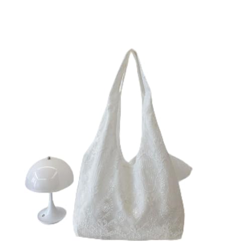 KRJGOERG Koreanische frische Spitze Blume Canvas Schultertasche Mode Süße Tote Taschen Handtasche Damen Große Kapazität Einkaufen Pendeln Taschen, a1, 1.0*1.0*1.0 von KRJGOERG