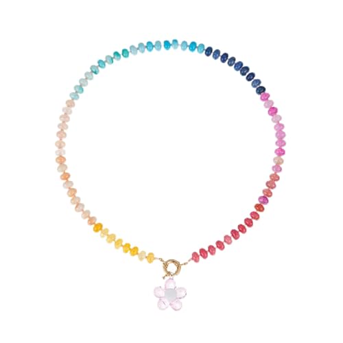 KRJGOERG Trendige handgefertigte Acryl-Regenbogen-Blumen-Halskette, bunte Perlen, Sommer-/Strand-Halskette, Schmuck-Geschenk, 1.0*1.0*1.0 von KRJGOERG