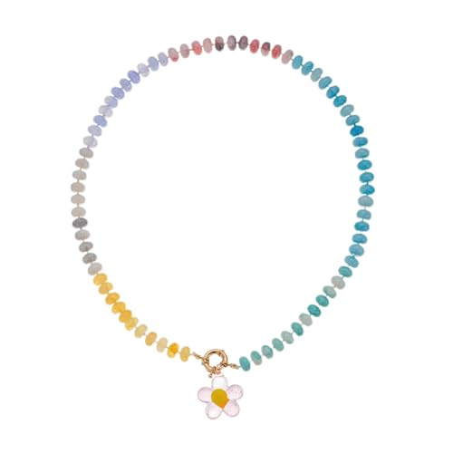 KRJGOERG Trendige handgefertigte Acryl-Regenbogen-Blumen-Halskette, bunte Perlen, Sommer-/Strand-Halskette, Schmuck-Geschenk, 1.0*1.0*1.0 von KRJGOERG