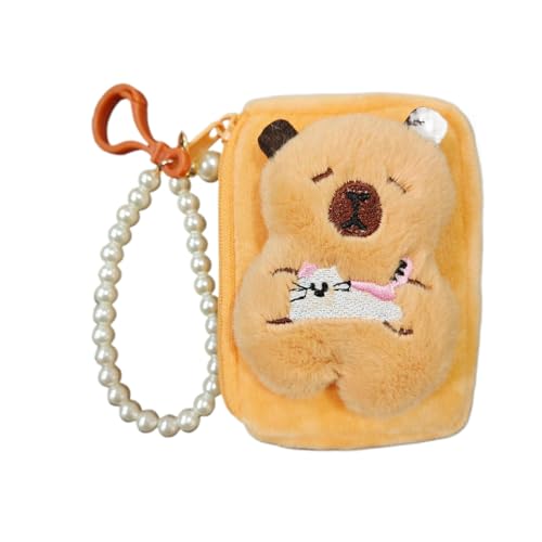 Kreative süße Capybara-Anime-Plüsch-Münzgeldbörse, Cartoon-Kopfhörer-Aufbewahrungstasche, Mini-Geldwechseltasche, Taschenanhänger, 6, 1.0*1.0*1.0 von KRJGOERG