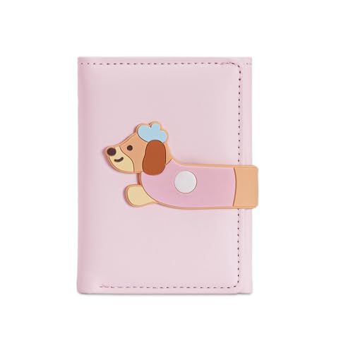 Niedliche Dackel-Münztasche, Cartoon-Design, PU-Leder, dreifach gefaltet, Geldwechseltasche, kreativer Kartenhalter für Mädchen, Geschenke, rose, 1.0*1.0*1.0 von KRJGOERG