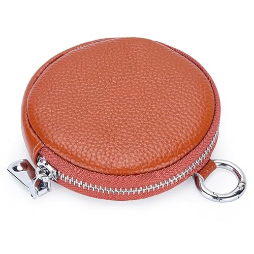 Runde Münzgeldbörse aus echtem Leder, einfache einfarbige Geldwechseltasche, kleine Geldbörse, Kopfhörer, Aufbewahrungstasche, Schlüsselanhänger, ocker, 1.0*1.0*1.0 von KRJGOERG