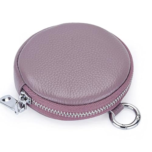 Runde Münzgeldbörse aus echtem Leder, einfache einfarbige Geldwechseltasche, kleine Geldbörse, Kopfhörer, Aufbewahrungstasche, Schlüsselanhänger, violett, 1.0*1.0*1.0 von KRJGOERG