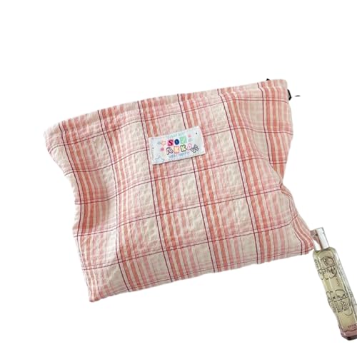 Süße süße frische Karierte Dopamin Kosmetiktasche, große Kapazität, tragbare Reise-Kulturbeutel, Aufbewahrungstasche für Make-up, Mädchen-Geschenk, A2, 28.0*5.0*20.0 von KRJGOERG