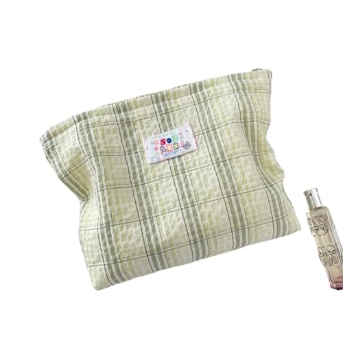 Süße süße frische Karierte Dopamin Kosmetiktasche, große Kapazität, tragbare Reise-Kulturbeutel, Aufbewahrungstasche für Make-up, Mädchen-Geschenk, A4, 28.0*5.0*20.0 von KRJGOERG