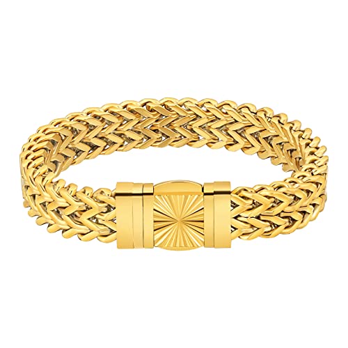 KRKC&CO 12mm Franco Link Armband Herren, 18K Gold beschichtet Panzerkette, breite dicke Cuban Armband, Wikinger Armkette Edelstahl, Hip Hop Biker Schmuck Geschenk für Männer Jungen [Länge 19cm] von KRKC & CO keep real keep champion