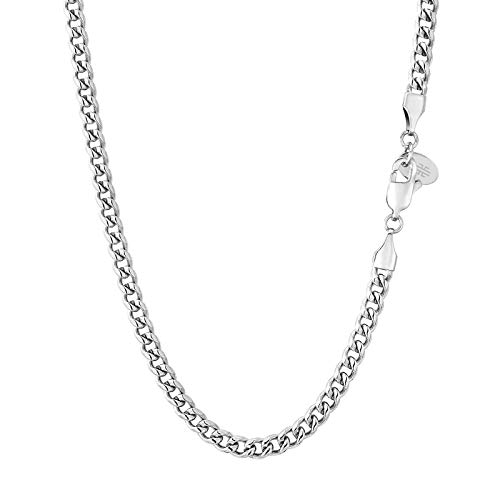 KRKC&CO 4mm Edelstahl Cuban Link Chain Kubanische Gliederkette Edelstahl Panzerkette Herren Silber Cuban Chain Silber Kette Männer Hip Hip Halskette Rapper Kette Länge 61cm von KRKC & CO keep real keep champion