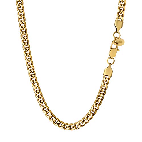 KRKC & CO Keep Real Keep Champion KRKC&CO 3/4/6 mm Edelstahlkette mit kubanischen Gliedern, 18 Karat vergoldete kubanische Gliederkette für Herren, Panzerkette aus Edelstahl, Hip-Hop-Halskette für He von KRKC & CO keep real keep champion