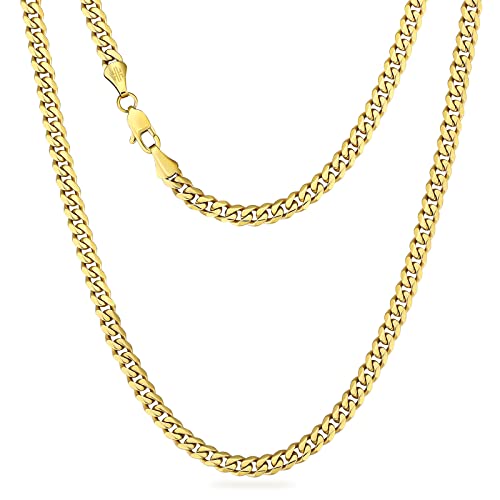 KRKC&CO 6mm Kette Herren, Herren Edelstahl Panzerkette mit Diamantschliff, 14K Gold Vergoldet Cuban Link Chains Goldkette, Geschenke für Damen Mädchen Männer Jungs, [Länge 45,7cm] von KRKC & CO keep real keep champion