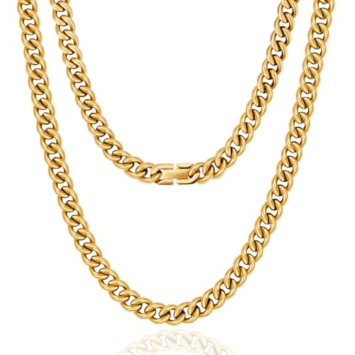 KRKC&CO 9mm Kette Männer, Panzerkette Herren Edelstahl, 18K Gold Vergoldet Cuban Link Chains Goldkette Halskette, Geburtstag Weihnachten Geschenke für Männer Jungs, [Länge 50,8cm] von KRKC & CO keep real keep champion