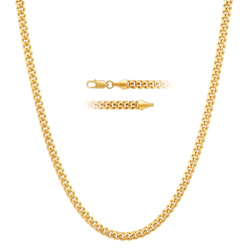 KRKC&CO Herren Kette mit 24K Goldbeschichtung, 5mm Panzerkette mit Diamantschliff, Cuban Link Chains Kubanische Goldkette, Nickelfrei Halskette, Geschenke für Männer Jungen, [Länge 50,8cm] von KRKC & CO keep real keep champion