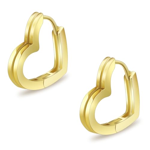 KRKC&CO Herz Ohrringe Creolen Silber 925, Damen Ohrringe Herz Form, Hypoallergen Antiallergisch Baumeln Klappcreolen Kreolen Huggie 15mm, Geburtstag Geschenke für Frau Mädchen, 14K Gold KRKC&CO Herz Ohrringe Creolen Silber 925, Damen Ohrringe Herz Form, Hypoallergen Antiallergisch Baumeln Klappcreolen Kreolen Huggie 15mm, Geburtstag Geschenke für Frau Mädchen, 14K Gold von KRKC & CO keep real keep champion
