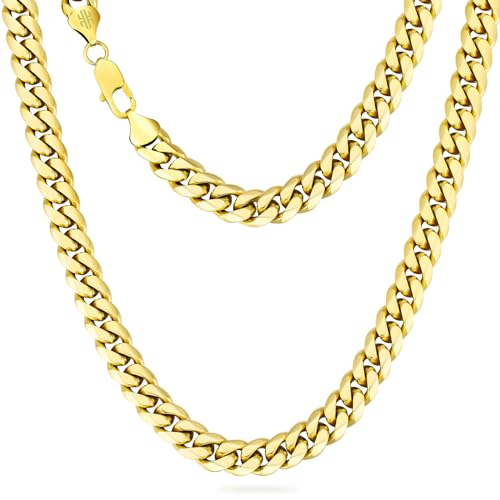 KRKC&CO Männer Halskette, 10mm Herren Edelstahl Panzerkette mit Diamantschliff, 14K Gold Vergoldet Cuban Link Chains Goldkette, Nickelfrei Halskette, Geschenke für Männer Jungen, [Länge 50,8cm] von KRKC & CO keep real keep champion