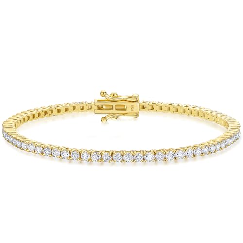 KRKC&CO Moissanit Tennisarmband für Damen: 2,2 Karat VVS1 D Farbe Silber 925 14K Gold beschichtet Tennis Armband, Hautfreundlich Luxusgeschenk für Geburtstage, Sommer Alltagsschmuck, 2mm 16,5cm von KRKC & CO keep real keep champion