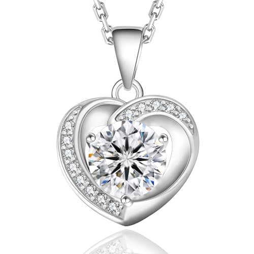 KRKC&CO Moissanite Anhänger Herzkette Silber 925, 1,0 Karat echter Moissanit Diamant Halskette Damen, VVS1 Reinheit D Farbe, Länge verstellbar 45+5cm, Geschenk für Frauen Freundin Mama, Herz von KRKC & CO keep real keep champion