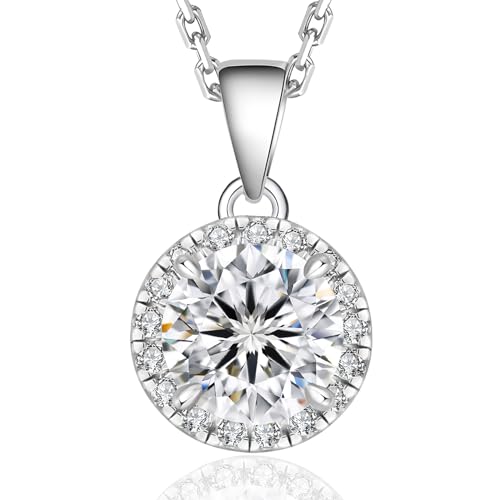 KRKC&CO Moissanite Anhänger Kette Silber 925, 1,0 Karat Moissanit Diamant Halskette Damen, Länge verstellbar 45+5cm, Geschenk für Freundin Mama von KRKC & CO keep real keep champion