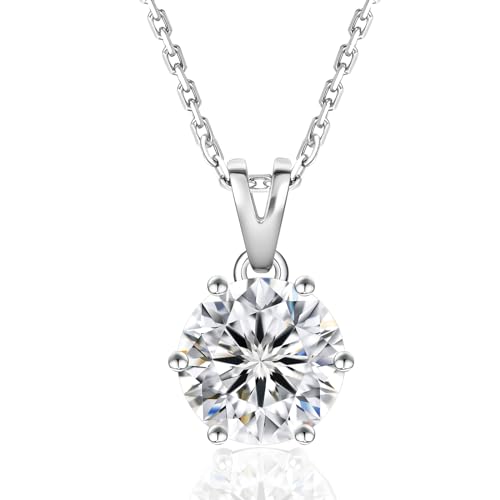 KRKC&CO Moissanite Kette Silber 925 mit Anhänger, 1 Karat Moissanit Diamant, VVS1 Reinheit D Farbe, Länge verstellbar 45+5cm, mit Geschenkbox, Geschenk für Damen Frauen Freundin Mama von KRKC & CO keep real keep champion