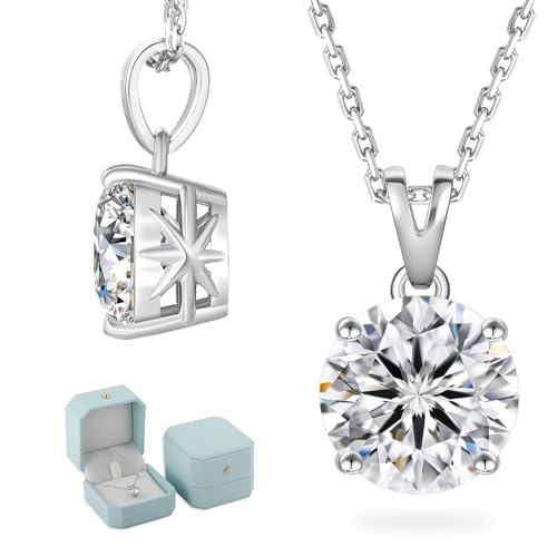 KRKC&CO Moissanite Kette Silber 925 mit Anhänger, 1 Karat Moissanit Diamant, VVS1 Reinheit D Farbe 4-Krappen, Länge verstellbar 45+5cm, mit Geschenkbox, Geschenk für Damen Frauen Freundin Mama von KRKC & CO keep real keep champion