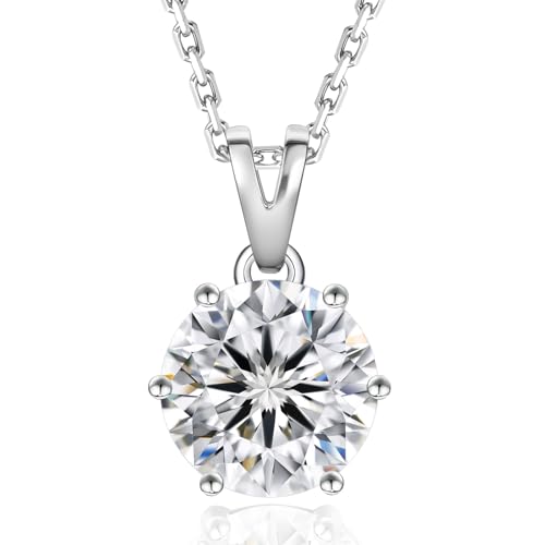 KRKC&CO Moissanite Kette Silber 925 mit Anhänger, 2 Karat Moissanit Diamant, VVS1 Reinheit D Farbe, Länge verstellbar 45+5cm, mit Geschenkbox, Geschenk für Damen Frauen Freundin Mama von KRKC & CO keep real keep champion