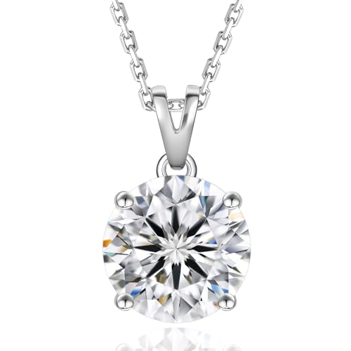 KRKC&CO Moissanite Kette Silber 925 mit Anhänger, 2 Karat Moissanit Diamant, VVS1 Reinheit D Farbe 4-Krappen, Länge verstellbar 45+5cm, mit Geschenkbox, Geschenk für Damen Frauen Freundin Mama von KRKC & CO keep real keep champion