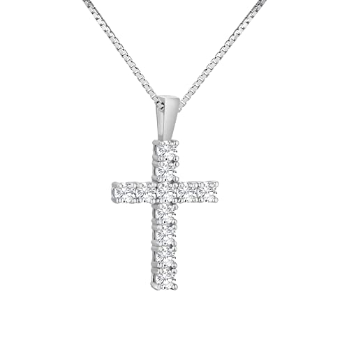 KRKC&CO Moissanite Kreuz Kette Damen, 0,66 ct echt Moissanit Diamant Anhänger, VVS1 D Farbe, S925 Silber Weißgold beschichtet Kreuzkette für Frauen, 0.8mm 41+5cm Kette, Jahrtag Geschenk von KRKC & CO keep real keep champion