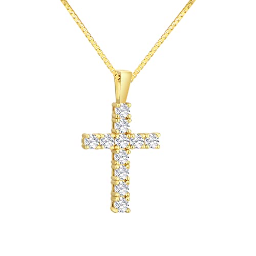 KRKC&CO Moissanite Kreuz Kette Damen, 0,66 ct echt Moissanit Diamant Anhänger, VVS1 D Farbe, S925 Silber 14K Gold beschichtet Kreuzkette für Frauen, 0.8mm 41+5cm Kette, Jahrtag Geschenk von KRKC & CO keep real keep champion