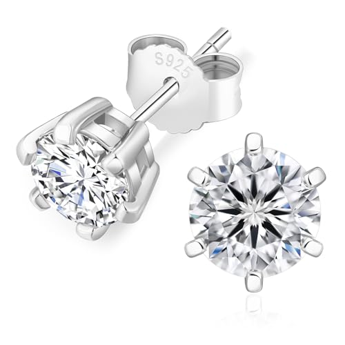 KRKC&CO Moissanite Ohrringe 925 Silber, 1,6 Karat echter runde Moissanit Diamant, VVS1 Reinheit D Farbe, Weißgold vergoldet allergiefrei, 6-Steg-Krappenfassung, Geschenk für Damen Frauen, 6mm von KRKC & CO keep real keep champion