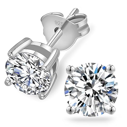 KRKC&CO Moissanite Ohrstecker 925 Silber, 0,6 Karat echter runde Moissanit Diamant, VVS1 Reinheit D Farbe, Weißgold vergoldet allergiefrei, Geschenk für Damen Frauen, 4mm von KRKC & CO keep real keep champion