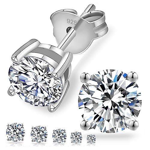 KRKC&CO Moissanite Ohrstecker 925 Silber, 2 Karat echter runde Moissanit Diamant, VVS1 Reinheit D Farbe, Weißgold vergoldet allergiefrei, Geschenk für Damen Frauen, 6,5mm von KRKC & CO keep real keep champion