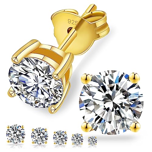 KRKC&CO Moissanite Ohrstecker 925 Silber, 1,2 Karat echter runde Moissanit Diamant, VVS1 Reinheit D Farbe, 14K Gelbgold vergoldet allergiefrei, Geschenk für Damen Frauen, 5,5mm von KRKC & CO keep real keep champion