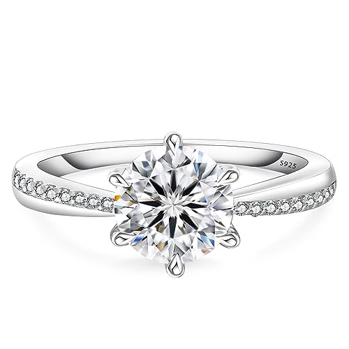 KRKC&CO Verlobungsring Damen Moissanite Ringe, 1,5 Karat Diamant Solitärring, VVS1 D Farbe, 925 Silber Weißgold Trauring Eheringe, Verlobung Verlöbnis Hochzeit Jubiläum Geschenk für Frauen, 49 (15,6) von KRKC & CO keep real keep champion